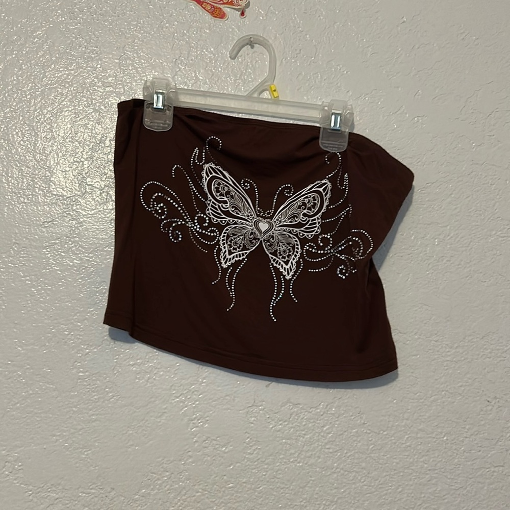 COPY - SHEIN ICON Butterfly Print Rhinestone Tube Top